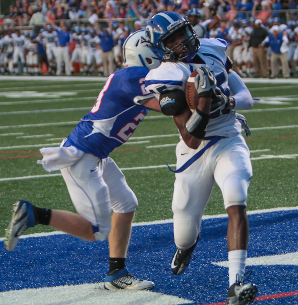 8-31-2012  -- Tuscaloosa, Ala. --  Cortez Lewis scores the first Demopolis touchdown of the night on an 11 yard reception from Tucker Jones to go ahead of American Christian Academy 6-0.  (Michael Clements /  The West Alabama Watchman)