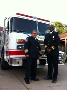 Former Demopolis Fire Chief Ronnie Few, right, in October, 2012, shown with the retiring Carl Johnson.