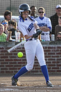 Jade Montgomery makes contact with a Clarke County pitch.