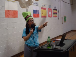 U.S. Jones physical education teacher Tammy Causey gets in on the funny hat fun of Seuss week Friday. 
