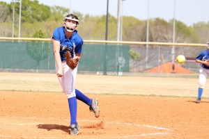 (Photo by Glenda Bradley) Natalie Tatum pitched a two-hitter in the final game of the day for Demopolis Middle School Saturday. 