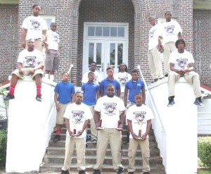 Linden High School student competitors who participated in the Thomasville Area Weight Meet pictured here are (front row, l-r) Eric Monroe, Christopher Henton, Terrance Sanders, and  Kynard Craig; (second row, l-r) Patrick McIntosh, Henry Lee, Jamon Evans, Jeffery Stacy, Cordarius Scruggs, and Demarcus Gilmore; (back row, l-r) Jalen Bell, Samuel Monroe, Devontae Knox, and Javaris Goins. Not pictured are LHS student competitor Prentiss McCuiston and  George P. Austin junior high student competitors Jonathan Biggs and Christopher Robinson.