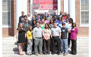 The 2013 Undergraduate Research Symposium participants and  professors with Dean Sammy Culpepper and UWA President Richard D. Holland