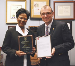 Beatrice M. "Bea" Forniss was awarded the Director's Award from the Center for Business and Economic Services at the University of West Alabama. The award was presented to Forniss at ADECA headquarters in Montgomery by CBES Director J. William "Billy" McFarland.