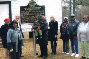Pictured from left to right; Clara Linder; Pickensville Mayor Mary Fuseyamore; J. William “Billy” McFarland Jr,, director of the Center for Business and Economic Services at UWA; Little Zion Hall; Paulette Newberns, PCC Project Coordinator;  Audrey King of Fitts Architects in Tuscaloosa; Joann Hall; Carrie Hughes; and Hattie Hinton.