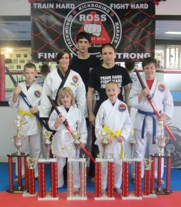 Pictured are members of the Ross Martial Arts Competition Team who recently competed in Alabama Karate Circuit Open in Decatur: (Left to right) Front row - Joanna Duke, Charlie Duke; Back row - Sam Breightling, Ronda Russell, Tristen Fitz-Gerald, Jay Russell, Brett Schroeder.
