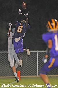 Daniel Sewell  leaps in front of tiger WR Ian Rossby to intercept the ball and stop  Thomasville'e scoring drive.