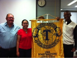 Members of the University of West Alabama’s Toastmasters’ Community Club recently completed a series of 10 public speaking assignments to earn the awards as competent communicators. Pictured left to right are Barry Brackin, Zhixin Cao and Verdie Coleman. Not pictured is Alexandria Carson.