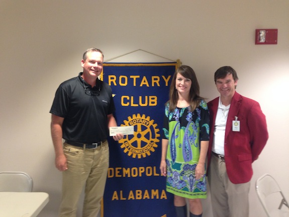 The Demopolis Rotary Club presented a check for $4,500 to Camp ASCCA, Alabama's Special Camp for Children and Adults. The charity is the primary beneficiary of the Demopolis Rotary Club's charitable efforts. 