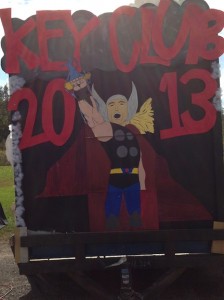 The Key Club drew Marvel's incarnation of Thor, the Norse god of Thunder for its superhero. The float included the halls of Valhalla.