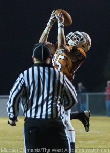 Despite great coverage by the official, Shade Pritchett hauls in a pass for a touchdown against Abbeville.