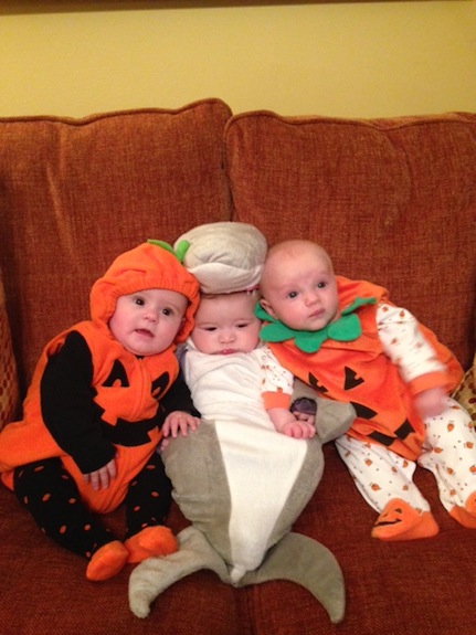 Alice Young, Brady Windham and Scarlett Dye enjoy their first Halloween.