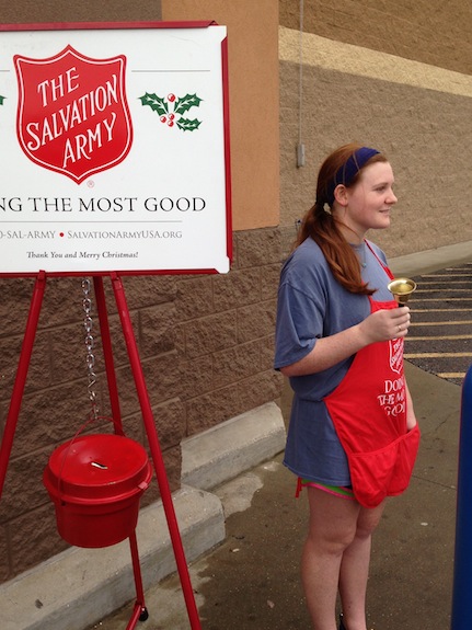 Meredith Hill collects for the Salvation Army outside Walmart Saturday.