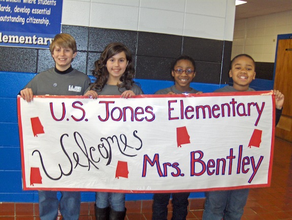 Jay Holley, Tori Horne, Ja'Kara Taylor and Earl Jones, members of the U.S. Jones Elementary School Honor Club, acted as tour guides for Alabama First Lady Dianne Bentley Thursday. 