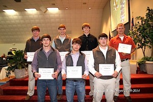2013 ALABAMA SPORTS WRITERS ASSOCIATION ALL-STATE FOOTBALL TEAM HONORS: (front) Carson Huckabee-AISA Honorable Mention Defensive Lineman, Hayden Hall-AISA Defensive Linebacker, William Tutt-AISA Offensive Lineman (back) Hayden Huckabee-AISA Honorable Mention Running Back, Shade Pritchett-AISA Honorable Mention Receiver, Alston Dinning-AISA Honorable Mention Defensive Back, Brant Lewis-AISA Honorable Mention Placekicker.