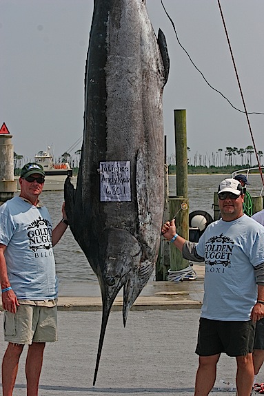 The second-place boat in the blue marlin category was also from Alabama. Patience, an Orange Beach boat, weighed in a 680.1-pounder that was caught by Andy Ryan, left, as Parker Huddle captained the boat.
