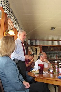 Senator Jeff Sessions addresses a small group of local dignitaries at the Farmhouse Restaurant in Demopolis Monday.