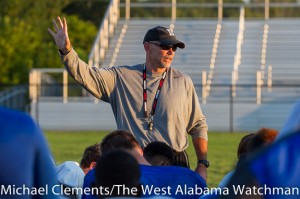 DHS head coach Tom Causey addresses the Tigers' following Thursday's scrimmage.