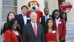 UWA student representatives gathered at the Alabama State Capitol last week with Gov. Robert Bentley and college mascots from across the state to promote College Colors Day. Pictured left to right on the front row are SGA Vice President Jerria Prince, Gov. Bentley, STARS Coordinator Paige Ip; second row, SGA Business Manager Hannah McDaniel, SGA Attorney General Naine Lopez, LUie the Tiger, SGA President D'Anthony Jackson, and SGA Secretary Jasmine Knox.