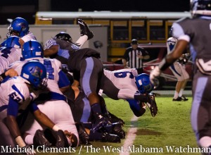 Jayjerrin Craig comes down in the end zone for a touchdown against Calera.
