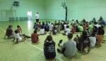 Youngsters hear a Bible story during the break