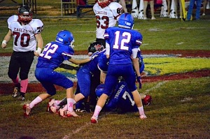 Clay Truelove and the Sumter offense push for a first down.