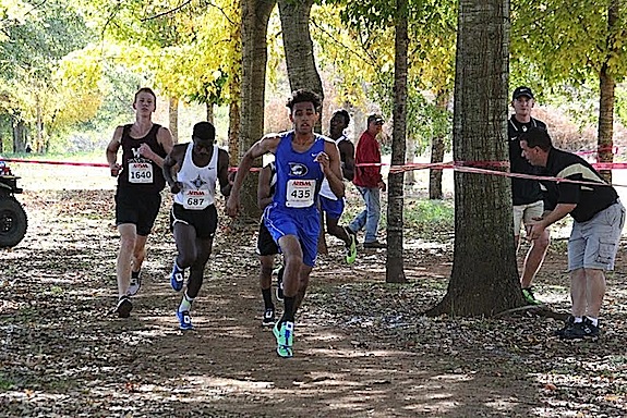 Datrion Fultz races to the finish line. He finished first for the Demopolis boys' team and 38th overall out of 128 runners.