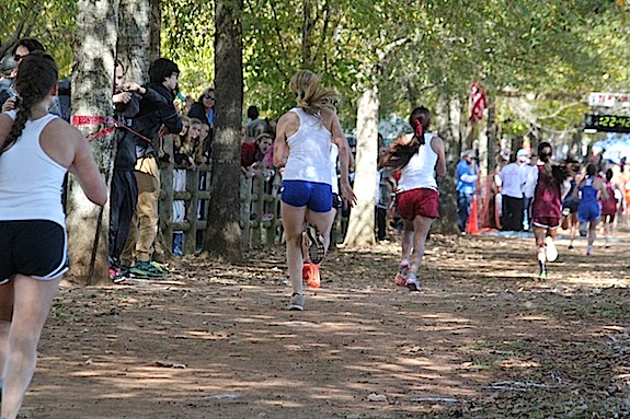 Gracie Boykin races to the finish. She finished first for the Demopolis girls.