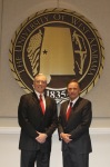  Dr. Ken Tucker, left, has been elected by the University of West Alabama Board of Trustees to serve as president of the 179-year-old institution, effective January 1, 2015. Pictured with Tucker is Board of Trustees President Terry Bunn.