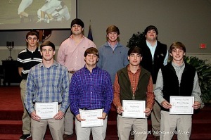 The following athletes were selected to the “The West Alabama Watchman 2014 All-County Football Team”. (front) Carson Huckabee, Josh Holifield, Hayden Hall, Alston Dinning; (Back) Andrew Martin, Cason Cook, Hayden Huckabee, Tait Sanford. Not Pictured Shade Pritchett.