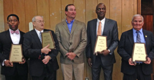 Hall of Fame inductees, from left, Rowser, Etheridge Sr., Etheridge Jr., Rogers and Gunter.