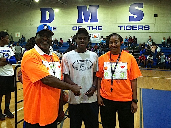 Demopolis Middle School PE coach and Hoops for Heart Organizers Jesse Bell and Kesha Jamison along with seventh grader Avake Jones, who raised more than $600 for the event.