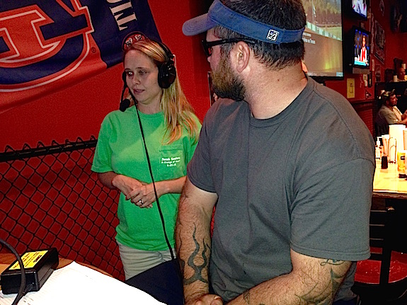 Brandy and Michael Saelens take part in the ESPN 104.9 Tuesday Night Coaches Show last week live from Batter Up Sports Grill in Demopolis.