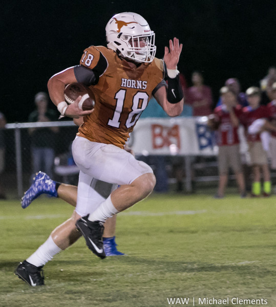 9-17-2015 - Linden, Ala. - Marengo Academy's Hayden Huckabee breaks free on a touchdown run against South Choctaw Academy.