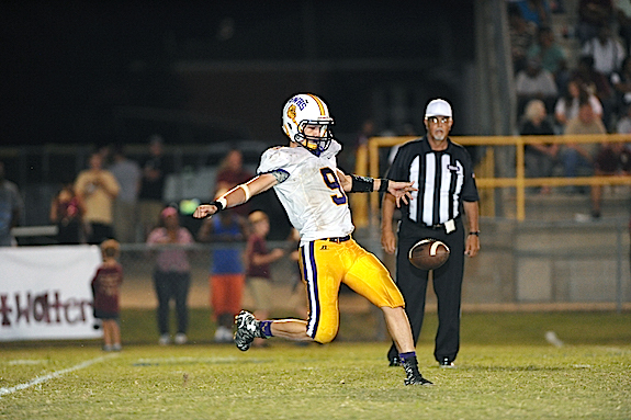 Punting was the theme of the night for Sweet Wate. Jonah Smith kicks away for the Bulldogs.