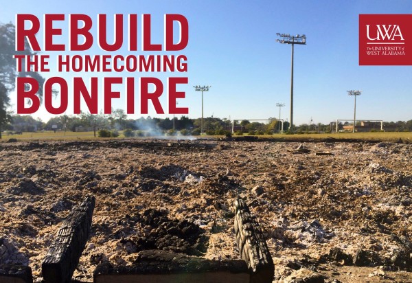 UWA's Homecoming Bonfire was set ablaze by vandals sometime late Tuesday night or early Wednesday morning. (Photo from Facebook)