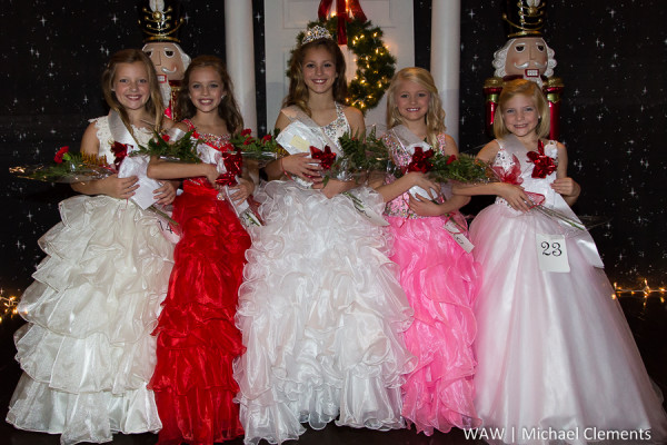 Members of the Young Miss Christmas on the River 2015 court are (L-R): third alternate Elizabeth Anne Lawler, first alternate Wesley Elisabeth Craft, Young Miss COTR Anna Katherine Sellers, second alternate Adalyn Broox Lindsey and fourth alternate Emery Elizabeth Wideman.