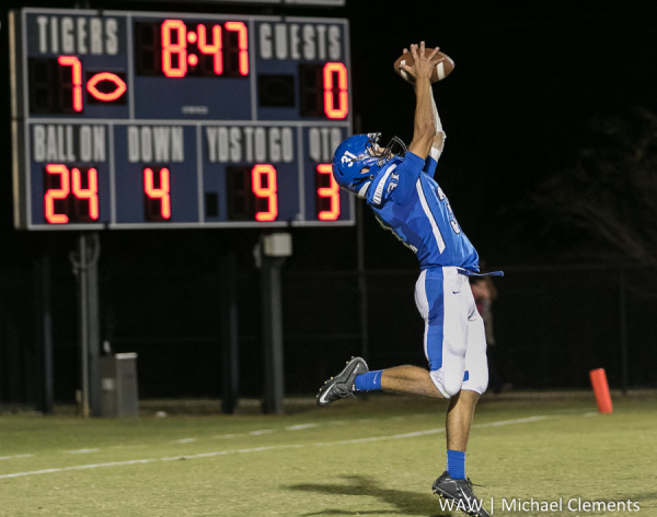 10-23-2015 - Demopolis, Ala. - Demopolis' Cal Logan hauls in his first touchdown reception against Dallas County.
