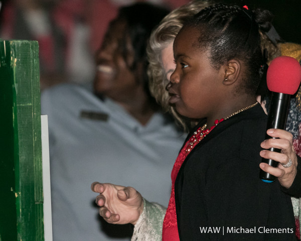 Demopolis, Ala. - 12-2-2015 - COTR 2015 Special Child Jada Morris pulls the switch to light the Love Light Tree at Bryan W. Whitfield Memorial Hospital.