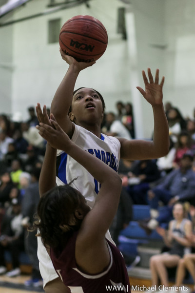 Shakesaney Bell drives the lane and puts up a floater. Bell paced Demopolis with 18 points in a 50-17 win over Thomasville Friday night.
