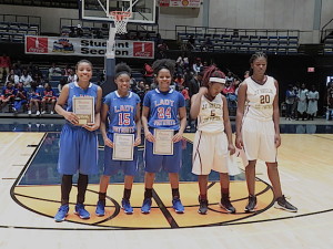 Linden's Amber Richardson (MVP), Dajia MIller and Imiya Agee along with Mar'quaja Brown and Shamya Johnson made the All-Tournament team for the girls Class 1A South Regional. Not pictured is Pleasant Home's River Baldwin,