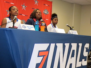 Amber Richardson, Teressa Bolden and Dajia Miller during the post-game press conference