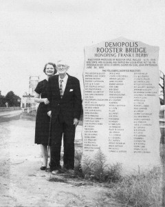 Frank Derby and his first wife Kate next to a marker in front of the Rooster Bridge. (Contributed Photo)