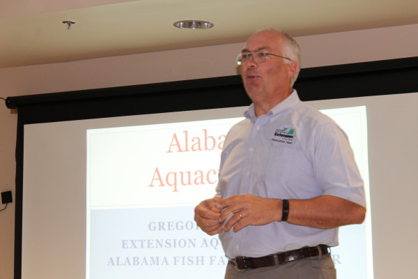 Greg Whitis, aquatic specialist with the Alabama Fish Farming Center in Greensboro, spoke to the Demopolis Rotary Club on Wednesday. (Photo by Jan McDonald)