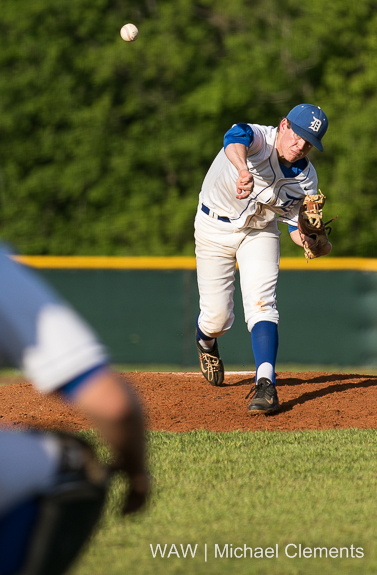 4-22-2016 - Demopolis, Ala. - Hunter Colyar fires a pitch to the plate against Alabama Christian Academy.