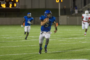 08-18-16 -- Montgomery, Ala. -- Demopolis QB Logan McVey (5) breaks loose for a 52-yard run late in the first half in Thursday's Champions Challenge at the Crampton Bowl in Montgomery, Ala. (WAW | Stewart Gwin)