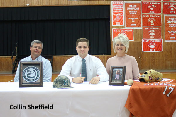 11-7-2016 -- Linden, Ala. -- David Dunn (center) signed to play baseball for Meridian Community College. David is shown with his parent, Jim and Lisa Dunn. (Photo courtesy of Collin Sheffield)
