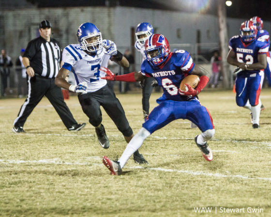 11-18-16 -- Linden, Ala. -- Charles Blackmon Jr., jukes Georgiana's Clarence Curry (3) in Friday night's game in Linden. Linden won by a final score of 52-12. (WAW | Stewart Gwin)